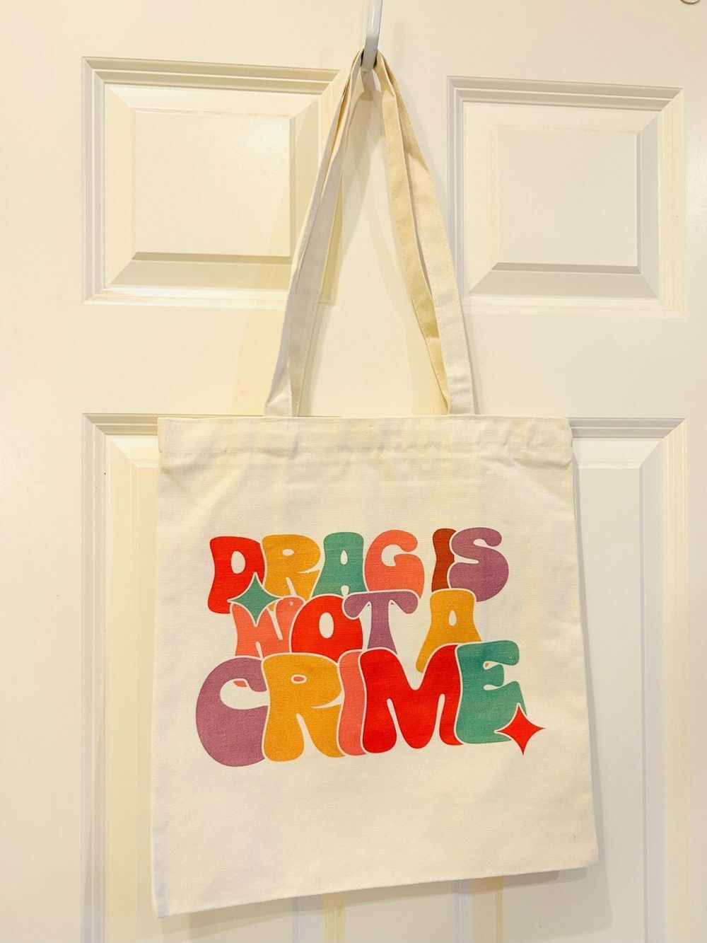 Drag Pride NWT Graphic Canvas Tote Book Bag Zipper Pocket Dopamine Rainbow - Picture 3 of 8